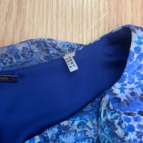 Elie Tahari Blue Sleeveless Chiffon Layover Fit and Flare Midi Dress Size 6 - Picture 7 of 11